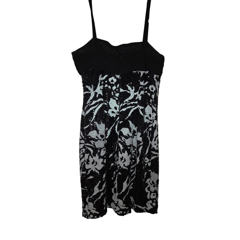 Black Silver Sequin Floral Mini Dress Spaghetti Strap Cocktail Party Size 10P